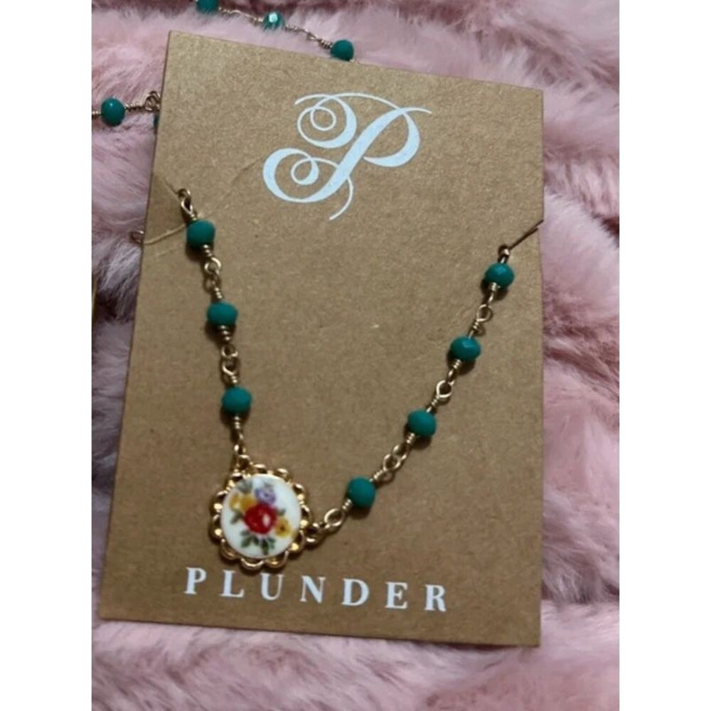 Teal and gold Necklace & Earrings set - Picture 3 of 4